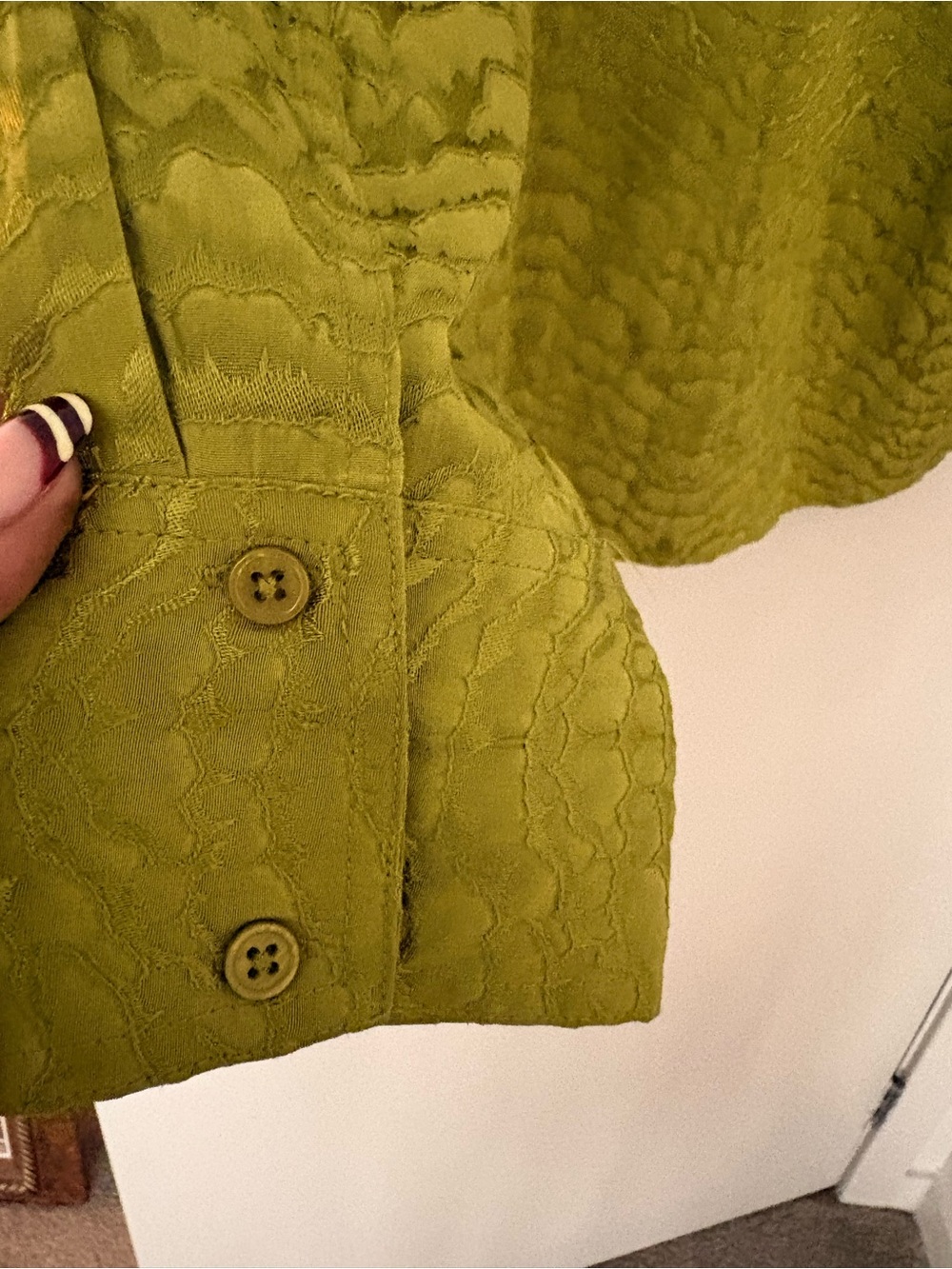 Rachel Zoe Olive Green Textured Silk Blouse - Picture 8 of 9